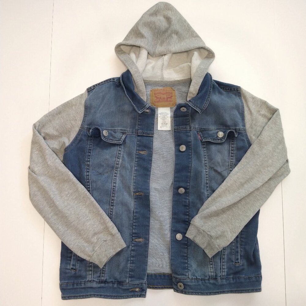 Levi's Kids Blue and Gray Jean Jacket with Hood and Long Sleeves Junior Size L